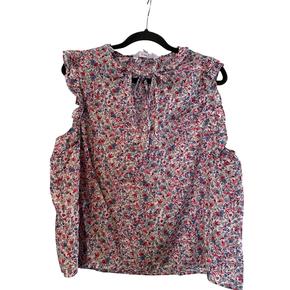 Steve Madden BB Dakota Blouse XXL Blue Boho, Floral, Ruffle, Cotton, Summer, Top
